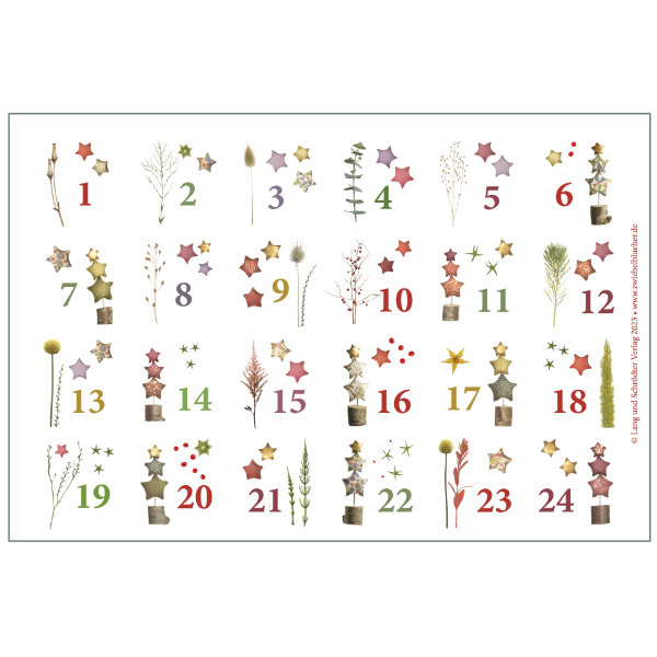 Stickerbogen "Bäumchen" mit Zahlen - für den Adventskalender